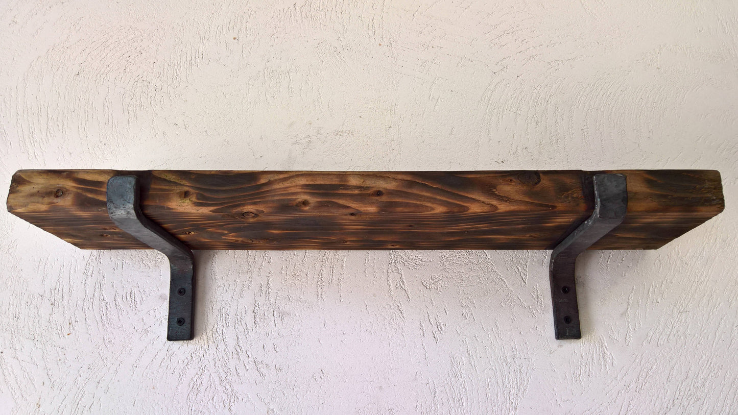 Blackened Steel Shelf Brackets, Heavy Duty Shelving Brackets, Farmhouse Iron Shelf Bracket, Thick Industrial Shelf Bracket, Forged Metal Bracket