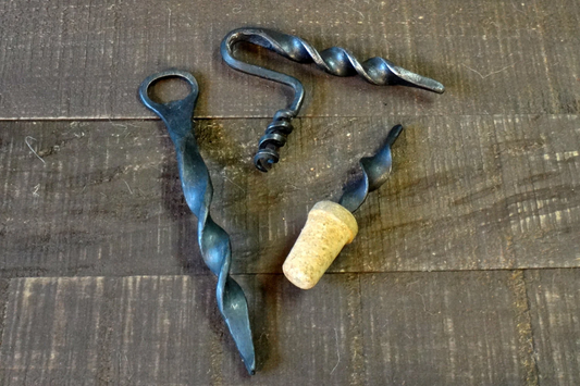 Estate Series Hand Forged Barware Set Including, Bottle Opener, Corkscrew And Wine Stopper