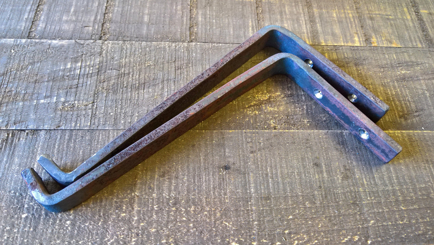 Blackened Steel Shelf Bracket, Forged, Iron Shelf Bracket, Kitchen Bracket, Metal Shelf Bracket, Open Shelf, Custom Shelving, Farmhouse, Rustic