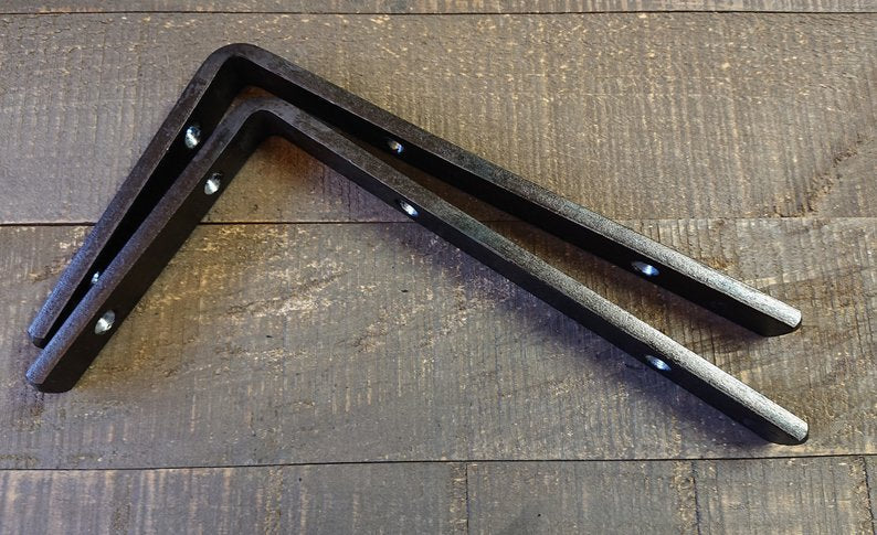 Blackened Steel L Shelf Bracket, Forged Iron Shelf Bracket, Kitchen Bracket, Metal Shelf Brackets, Open Shelf, Floating Shelf, Farmhouse, Rustic