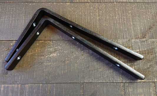 Blackened Steel L Shelf Bracket, Forged Iron Shelf Bracket, Kitchen Bracket, Metal Shelf Brackets, Open Shelf, Floating Shelf, Farmhouse, Rustic