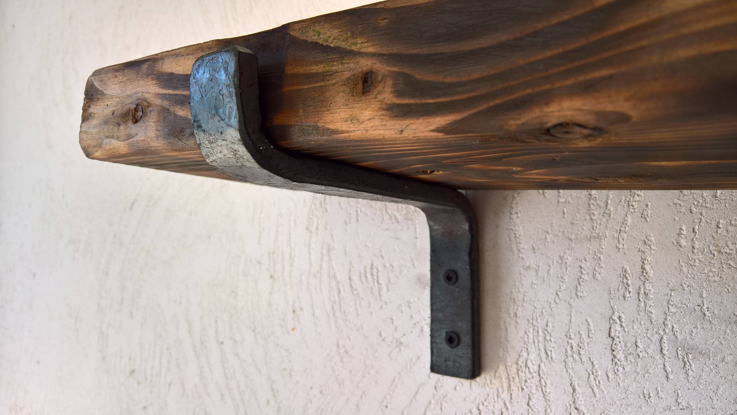 Blackened Steel Shelf Brackets, Heavy Duty Shelving Brackets, Farmhouse Iron Shelf Bracket, Thick Industrial Shelf Bracket, Forged Metal Bracket